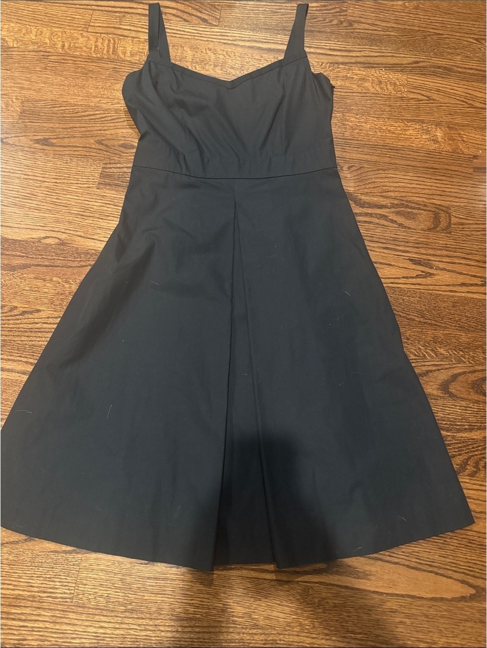 L L Bean Black Cotton Chiffon Fit and Flare Pleated Dress in Size 6